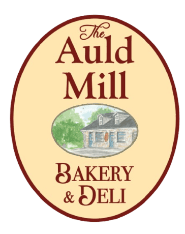 The Auld Mill Bakery logo featuring a historic mill illustration and bakery text.